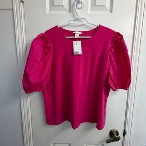 H&M Women's Puff Short Sleeve Top - Fuchsia Pink - Size XXL - NWT